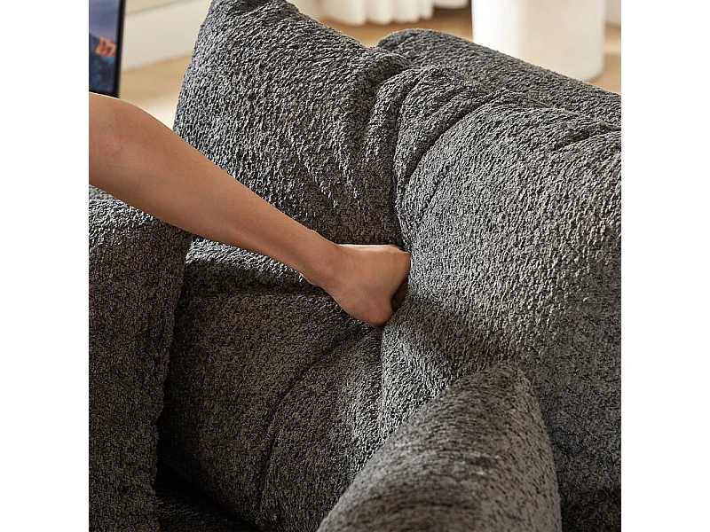 Fauteuil paresseux rond en chenille, rembourrage de mousse haute densité, avec 3 coussins, Gris, 127x127x85cm