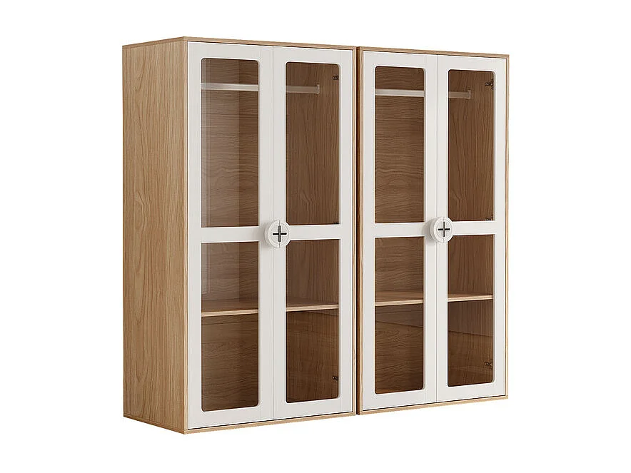Armario - 4 Puertas Cristal - con Barra Colgar - Estantes Ajustables 10 Niveles 160x50x150cm
