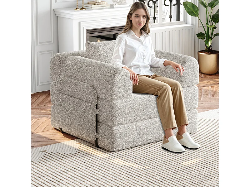 Canapé 1 place modulable en chenille - avec poches rangement - cadres extérieur métalliques - canapé-lit pliant - Kaki