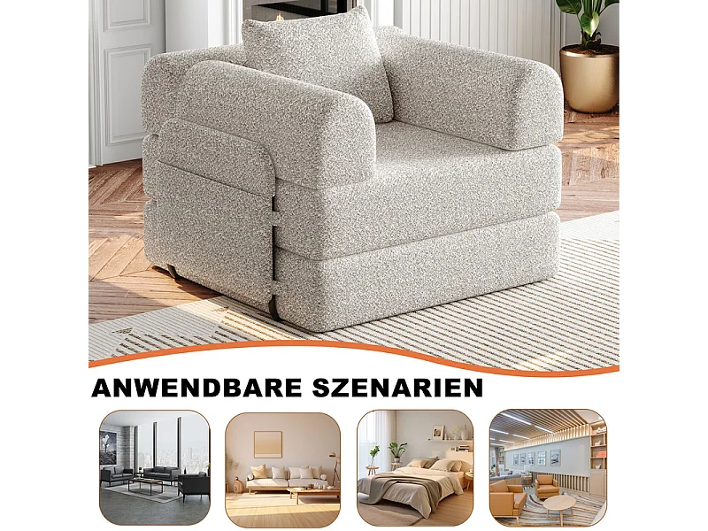 Canapé 1 place modulable en chenille - avec poches rangement - cadres extérieur métalliques - canapé-lit pliant - Kaki