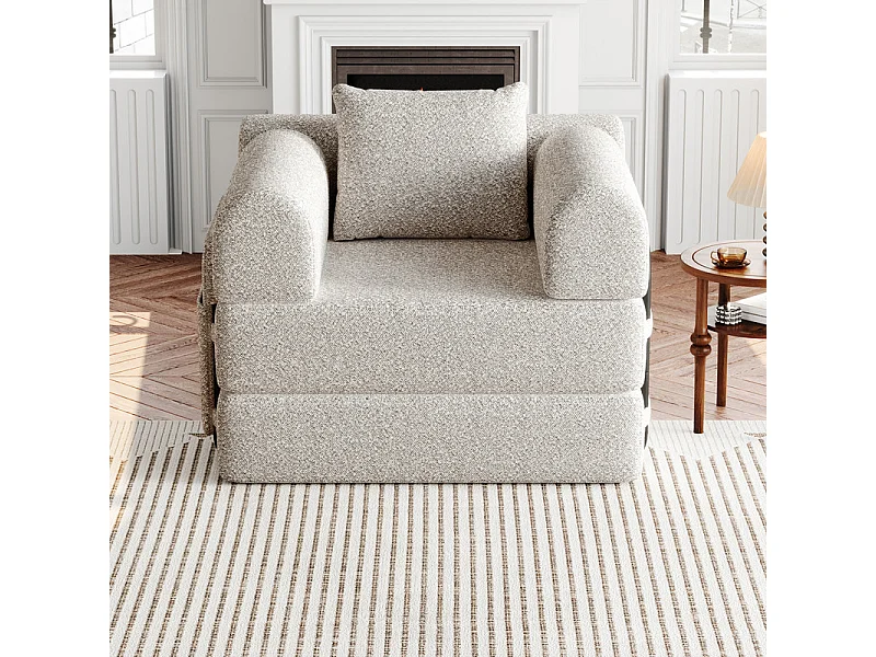 Sofa 1 Sitzer Modular aus Chenille - mit StauTaschen - Metallrahmen - Klappbares SofaBett - Khaki