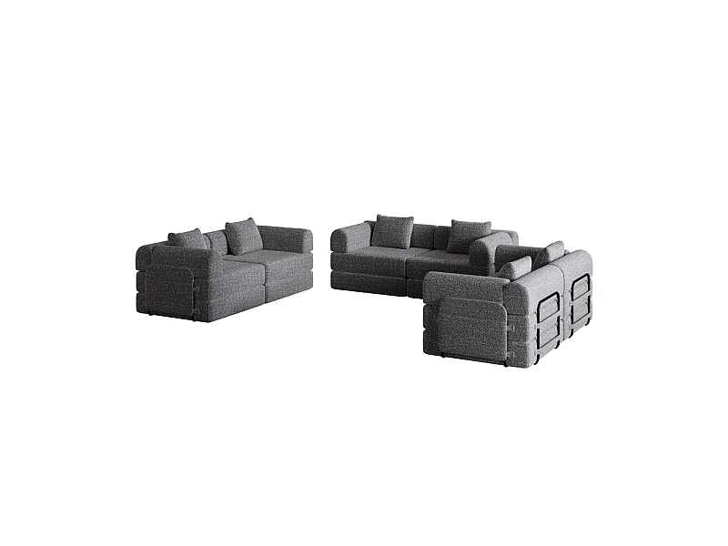 Canapé modulable en chenille - canapé-lit pliant - avec 6 Oreillers, poches rangement et cadres extérieur - Gris
