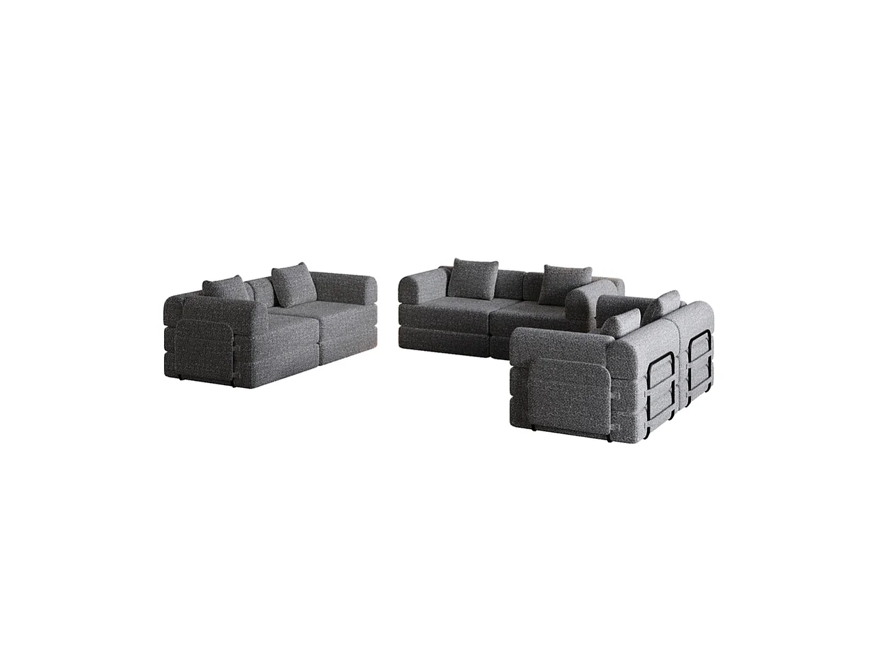 Canapé modulable en chenille - canapé-lit pliant - avec 6 Oreillers, poches rangement et cadres extérieur - Gris