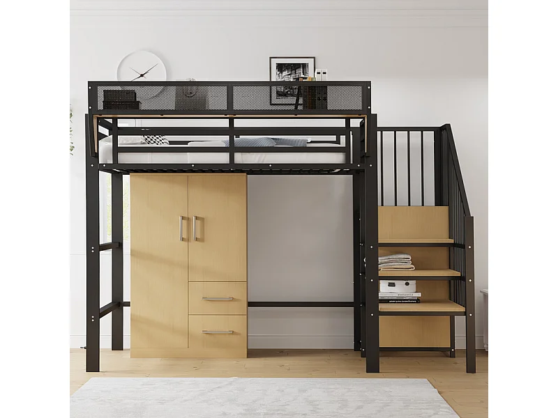 Armoire 2 portes et 2 tiroirs, avec compartiments de rangement, Naturel clair, 70x40x135cm