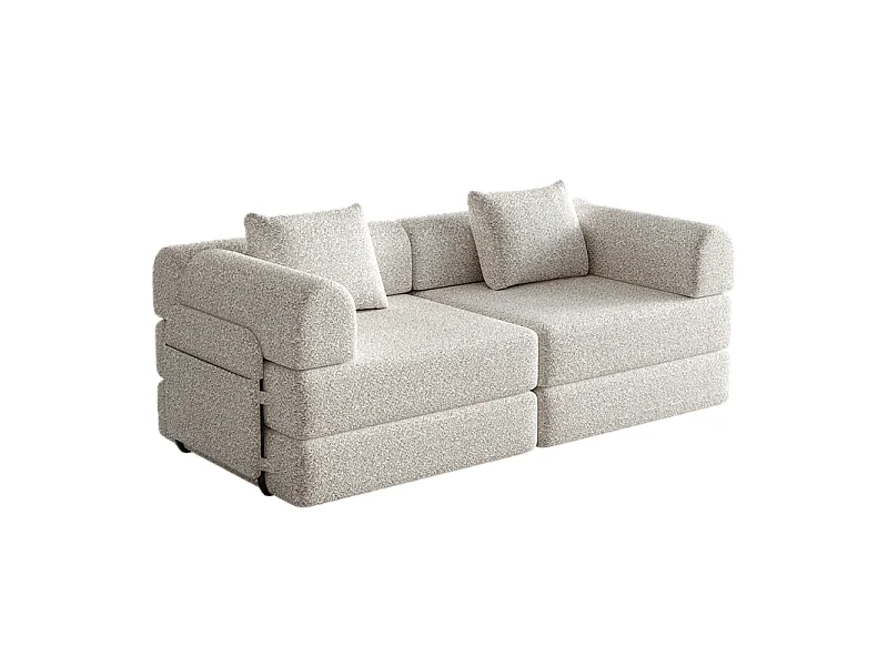 Sofa 2 Sitzer Modular aus Chenille - mit StauTaschen - Metallrahmen - Klappbares SofaBett - Khaki