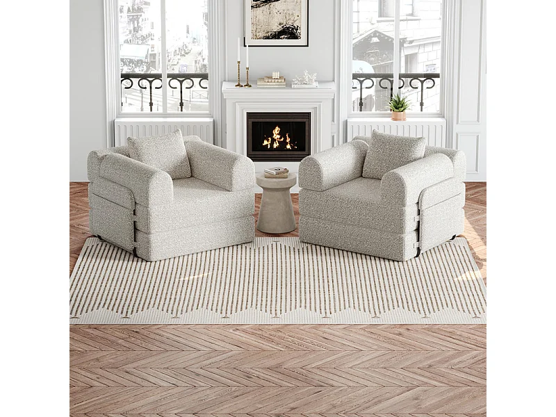 Sofa 2 Sitzer Modular aus Chenille - mit StauTaschen - Metallrahmen - Klappbares SofaBett - Khaki