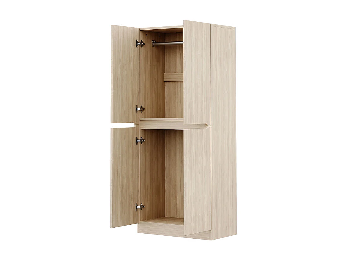 Armoire 4 portes, avec compartiments de rangement et 4 niches, Naturel clair, 70x40x170cm