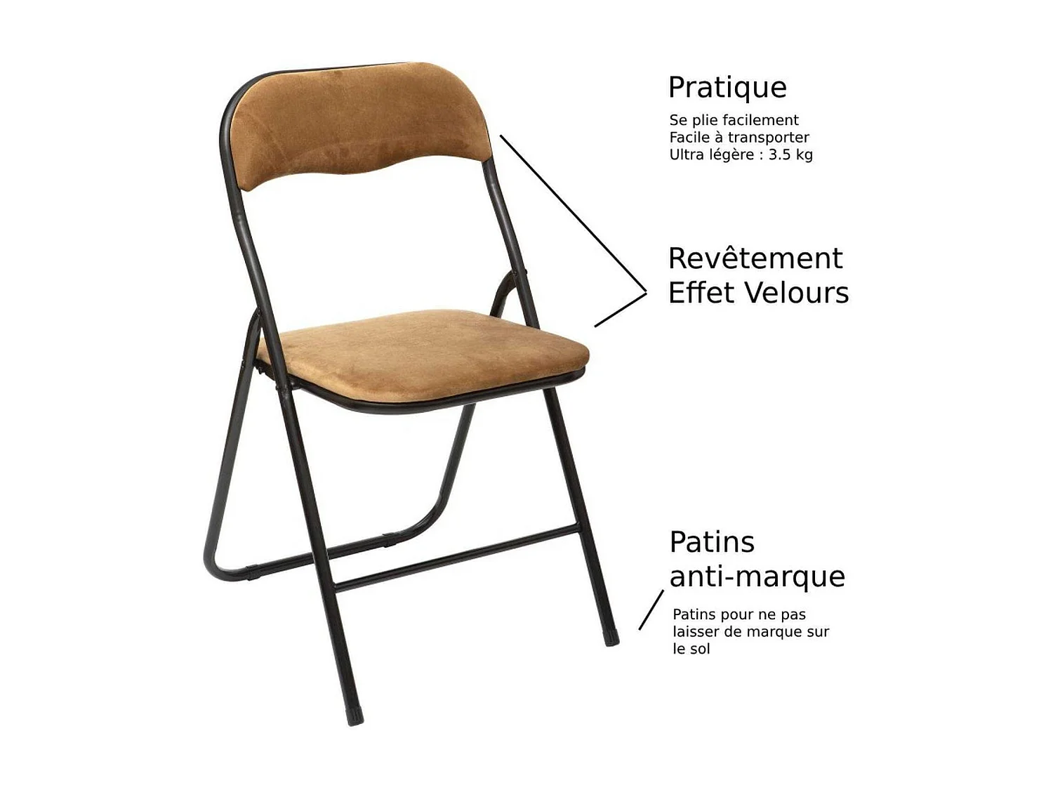 Lot de 2 chaises pliantes effet velours