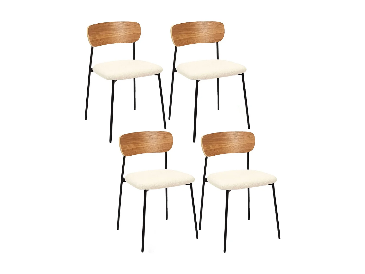 Lot de 4 Chaises effet bouclette Loki en contreplaqué et polyester - Beige et Blanc