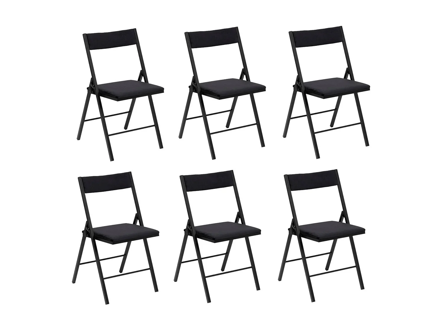 Lot de 6 chaises pliantes carrées effet velours - Noir