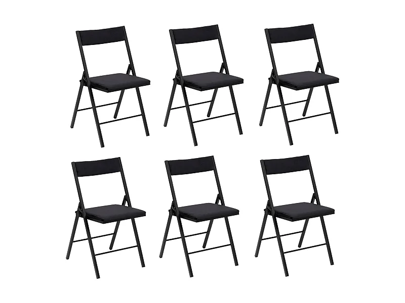 Lot de 6 chaises pliantes carrées effet velours - Noir