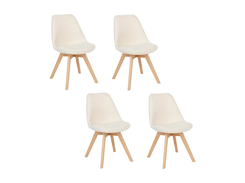 Lot de 4 chaises design scandinave en bouclette - Blanc