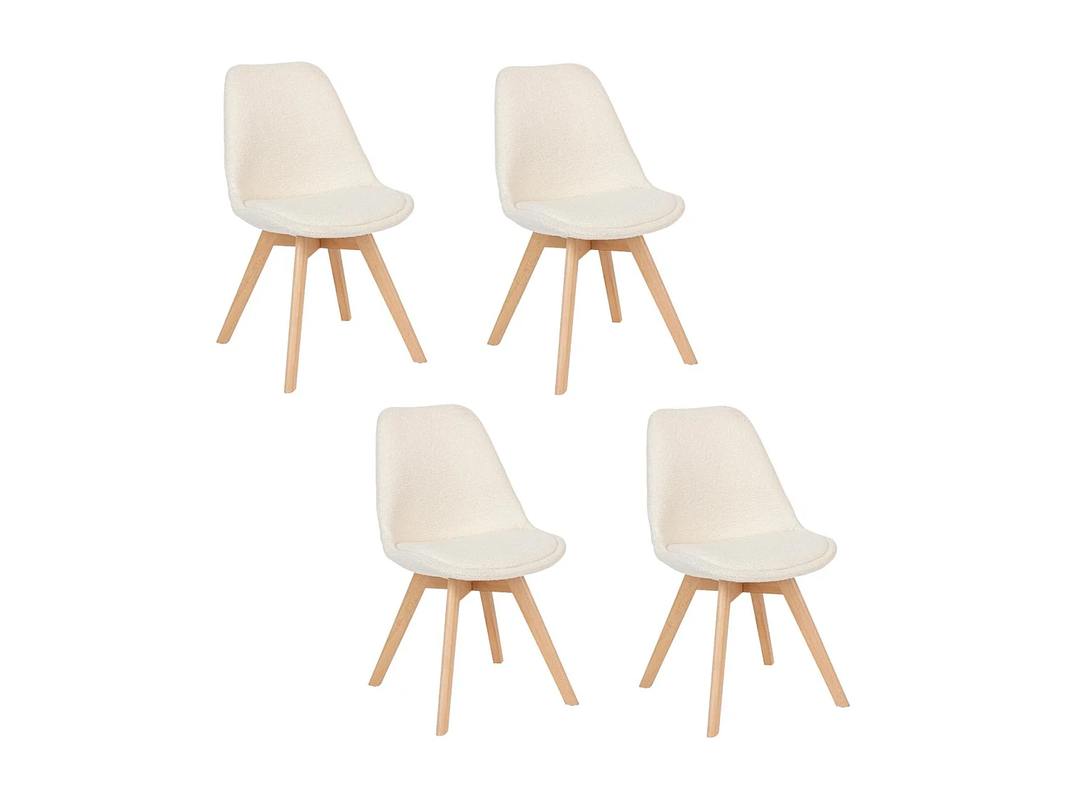Lot de 4 chaises design scandinave en bouclette - Blanc