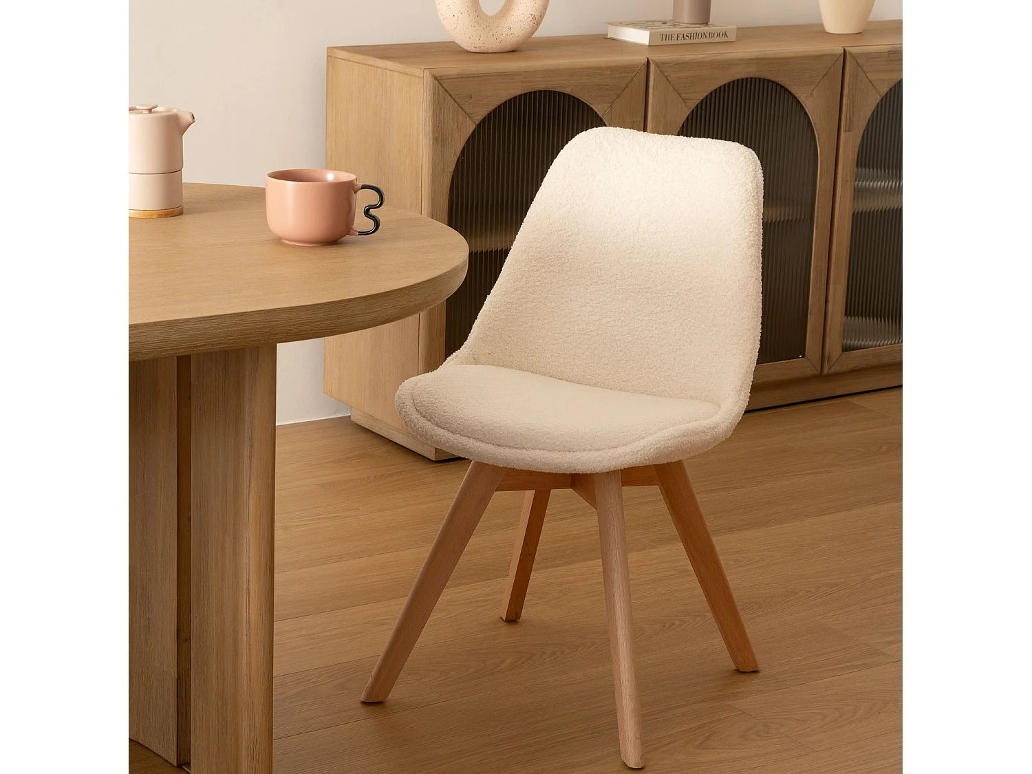 Lot de 4 chaises design scandinave en bouclette - Blanc