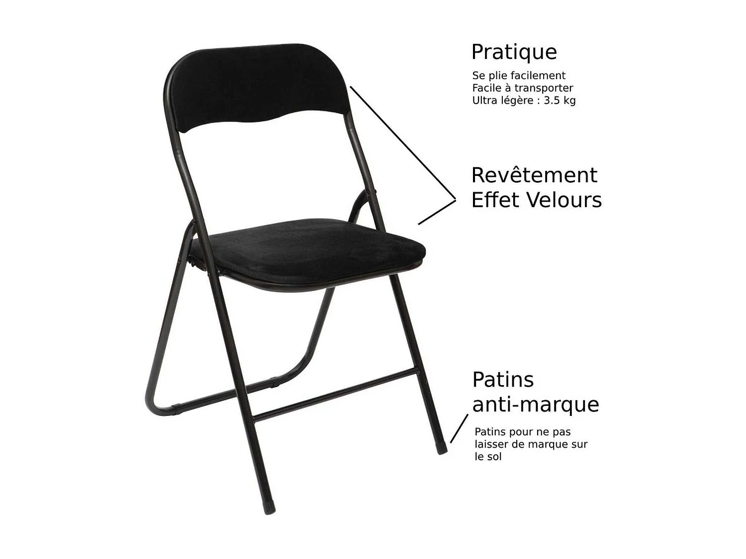 Lot de 6 Chaises pliantes effet velours