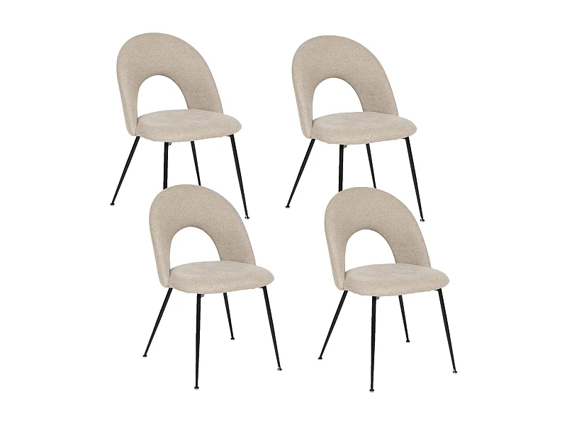 Lot de 4 chaises pieds métal assise tissu RAVEN - Beige