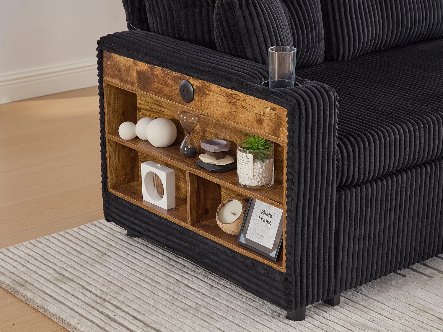 Allurex 2.0 - Canapé 3 Places Convertible - Canapé d’angle Modulable - Pouf Amovible et Rangements - USB et Type-C - Avec LED - Parfait Studio et Appartement