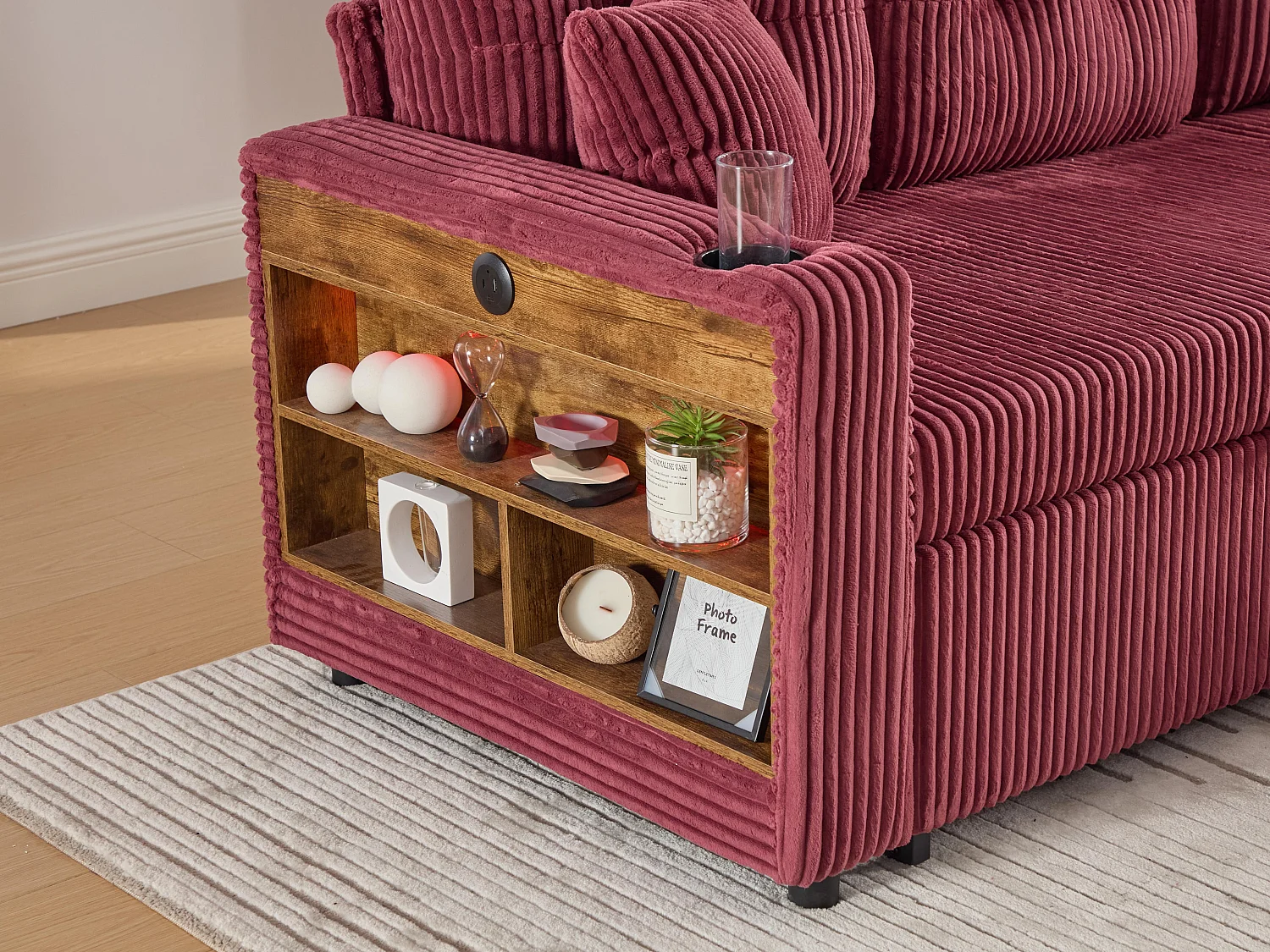 Canapé d'angle modulable 235 cm - Réversible avec méridienne - Velours côtelé - Mousse haute densité + ressorts - 2 coussins offerts - Fuchsia