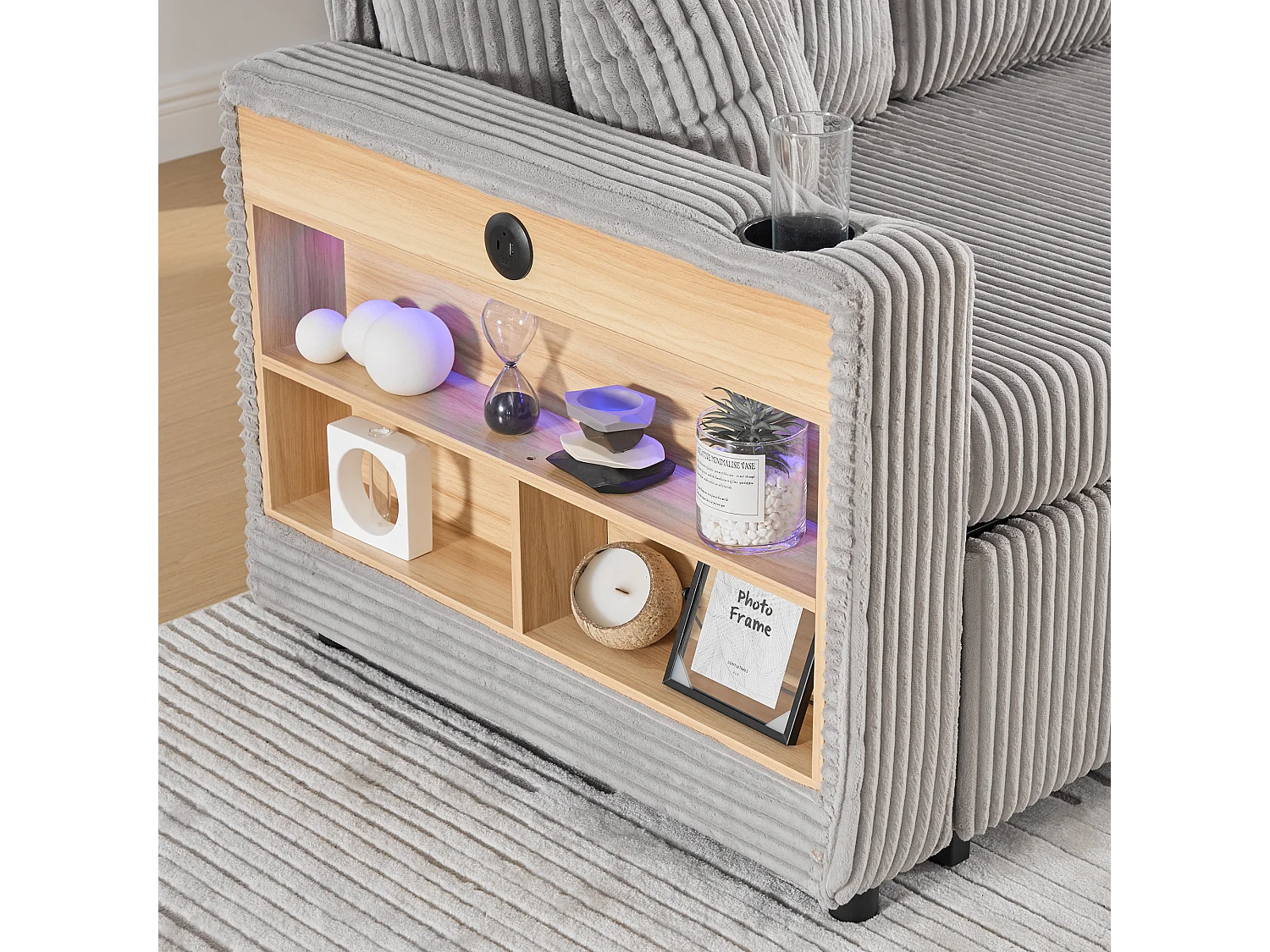 Allurex 2.0 - Canapé 3 Places Convertible - Canapé d’angle Modulable - Pouf Amovible et Rangements - USB et Type-C - Avec LED - Parfait Studio et Appartement