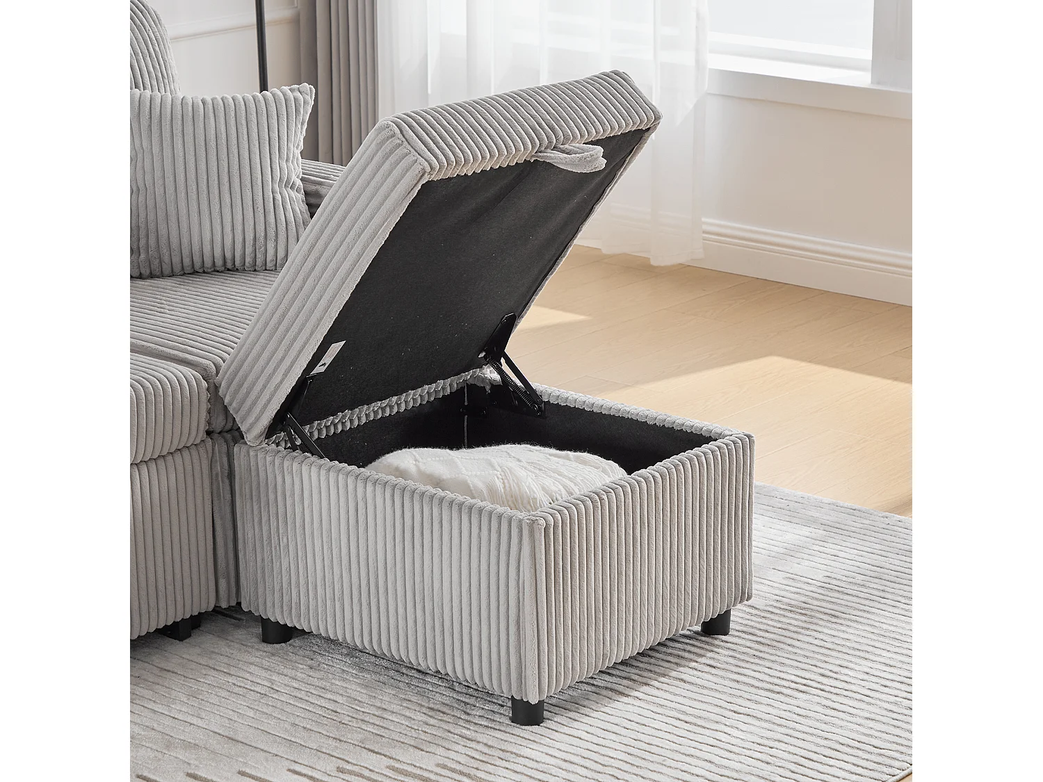 Allurex 2.0 - Canapé 3 Places Convertible - Canapé d’angle Modulable - Pouf Amovible et Rangements - USB et Type-C - Avec LED - Parfait Studio et Appartement