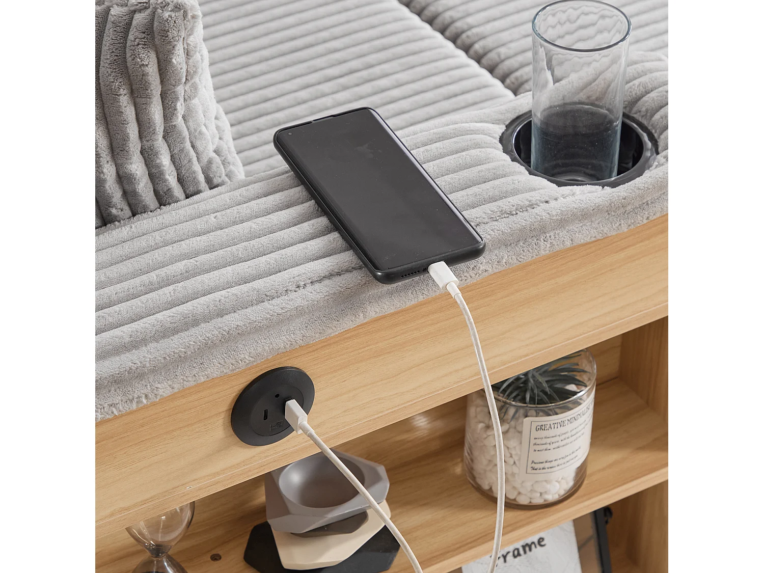 Allurex 2.0 - Canapé 3 Places Convertible - Canapé d’angle Modulable - Pouf Amovible et Rangements - USB et Type-C - Avec LED - Parfait Studio et Appartement