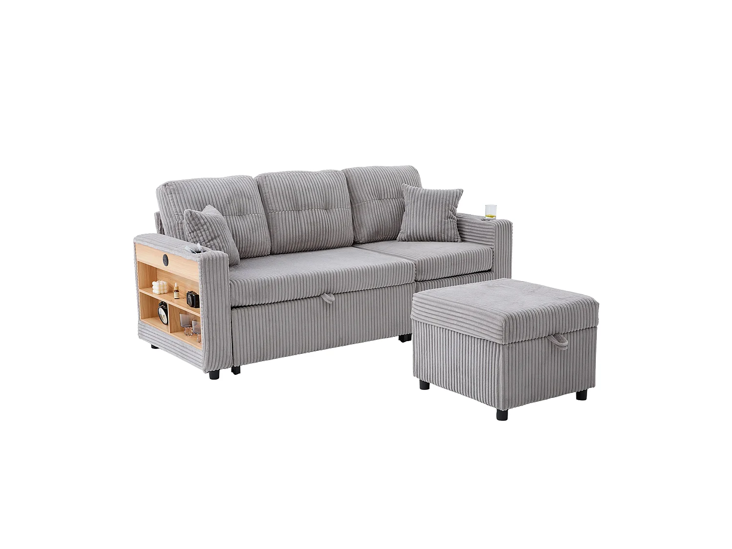 Allurex 2.0 - Canapé 3 Places Convertible - Canapé d’angle Modulable - Pouf Amovible et Rangements - USB et Type-C - Avec LED - Parfait Studio et Appartement