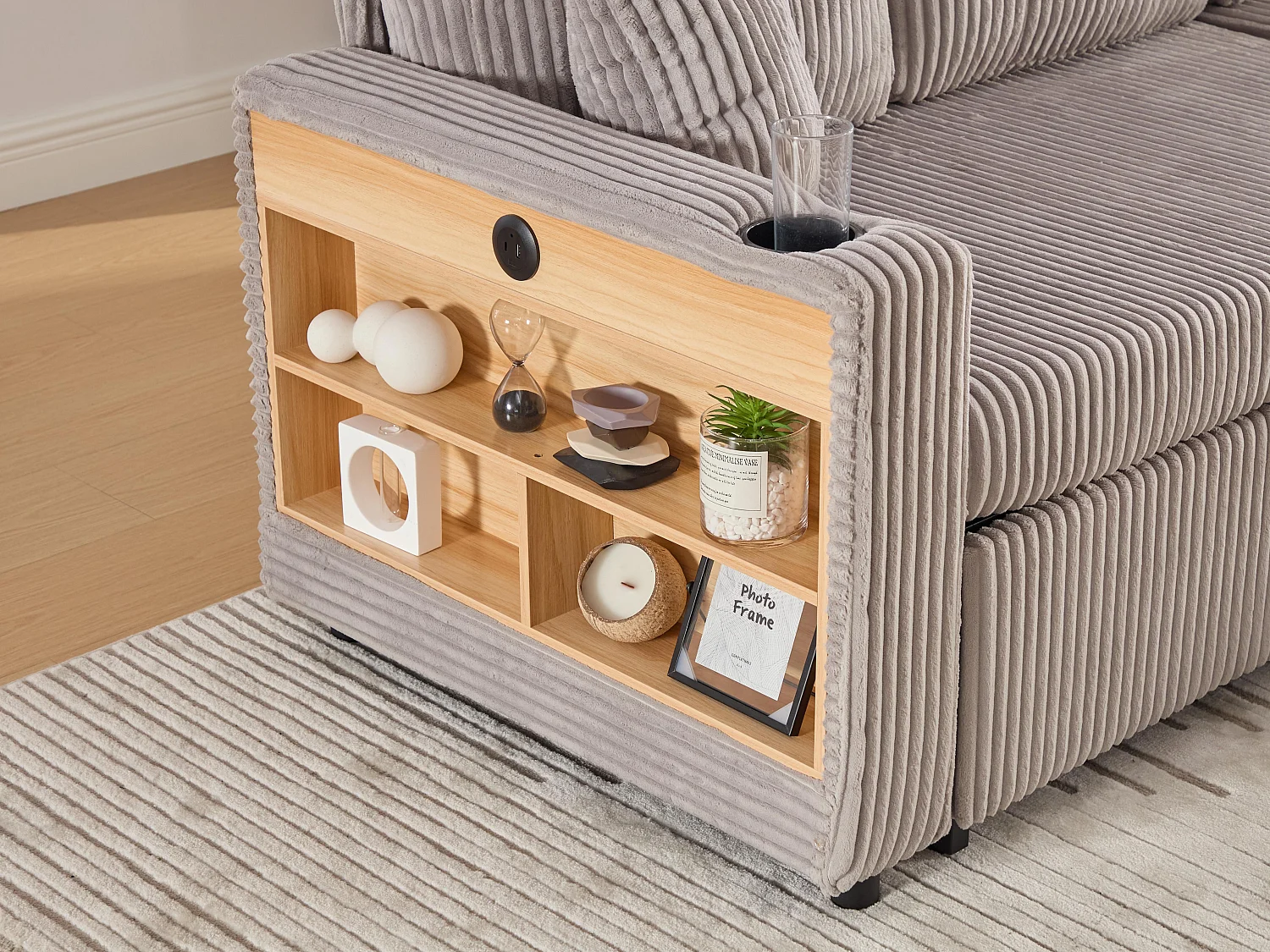 Allurex 2.0 - Canapé 3 Places Convertible - Canapé d’angle Modulable - Pouf Amovible et Rangements - USB et Type-C - Avec LED - Parfait Studio et Appartement