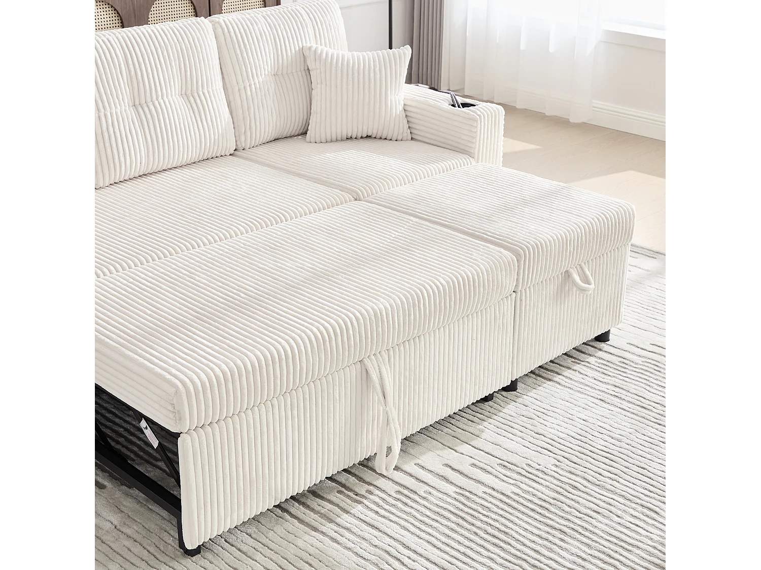 Allurex 2.0 - Canapé 3 Places Convertible - Canapé d’angle Modulable - Pouf Amovible et Rangements - USB et Type-C - Avec LED - Parfait Studio et Appartement