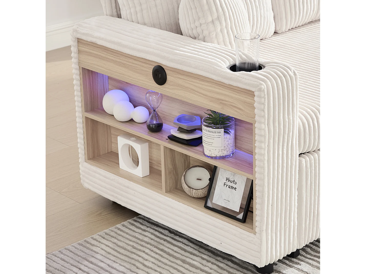 Allurex 2.0 - Canapé 3 Places Convertible - Canapé d’angle Modulable - Pouf Amovible et Rangements - USB et Type-C - Avec LED - Parfait Studio et Appartement