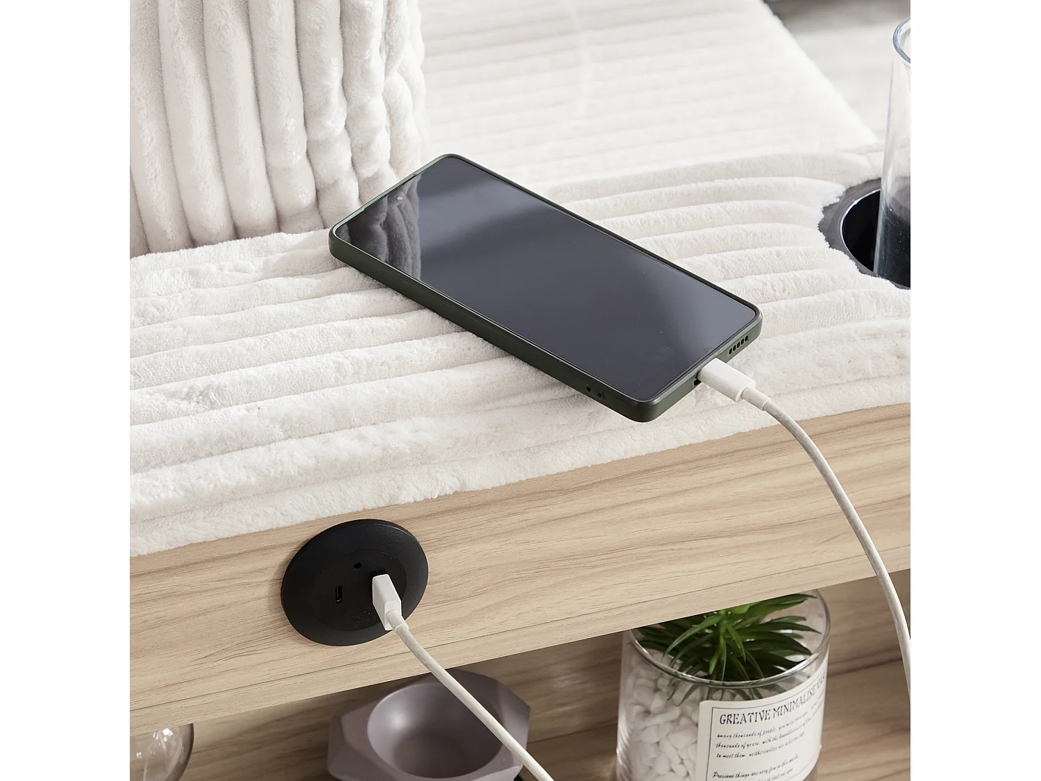 Allurex 2.0 - Canapé 3 Places Convertible - Canapé d’angle Modulable - Pouf Amovible et Rangements - USB et Type-C - Avec LED - Parfait Studio et Appartement