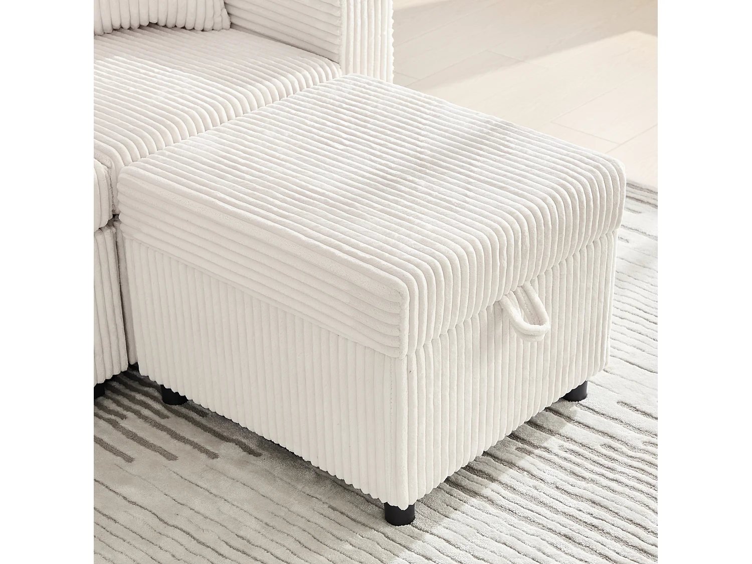 Canapé d'angle modulable 235 cm - Réversible avec méridienne - Velours côtelé - Mousse haute densité + ressorts - 2 coussins offerts - Gris