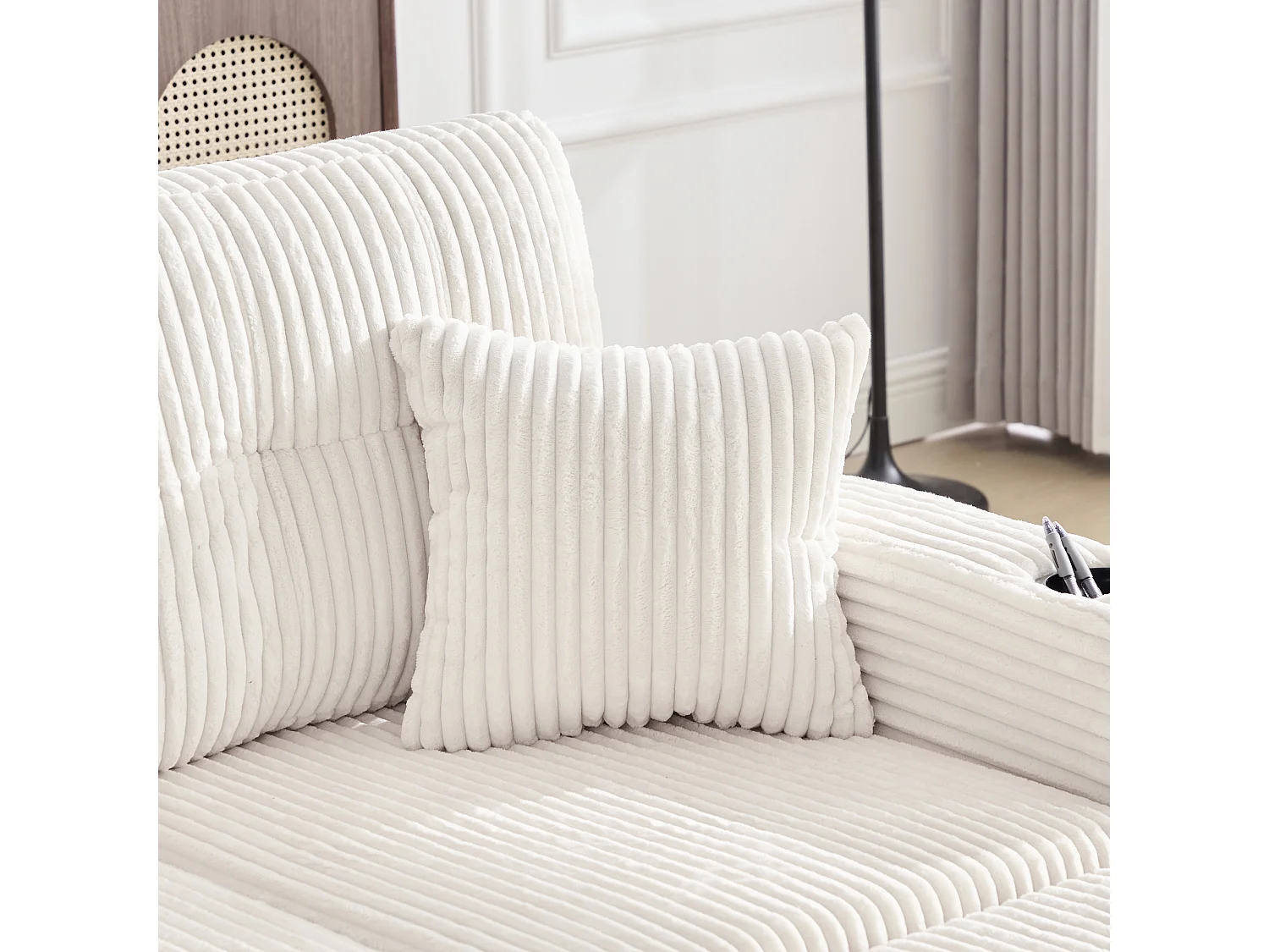 Allurex 2.0 - Canapé 3 Places Convertible - Canapé d’angle Modulable - Pouf Amovible et Rangements - USB et Type-C - Avec LED - Parfait Studio et Appartement