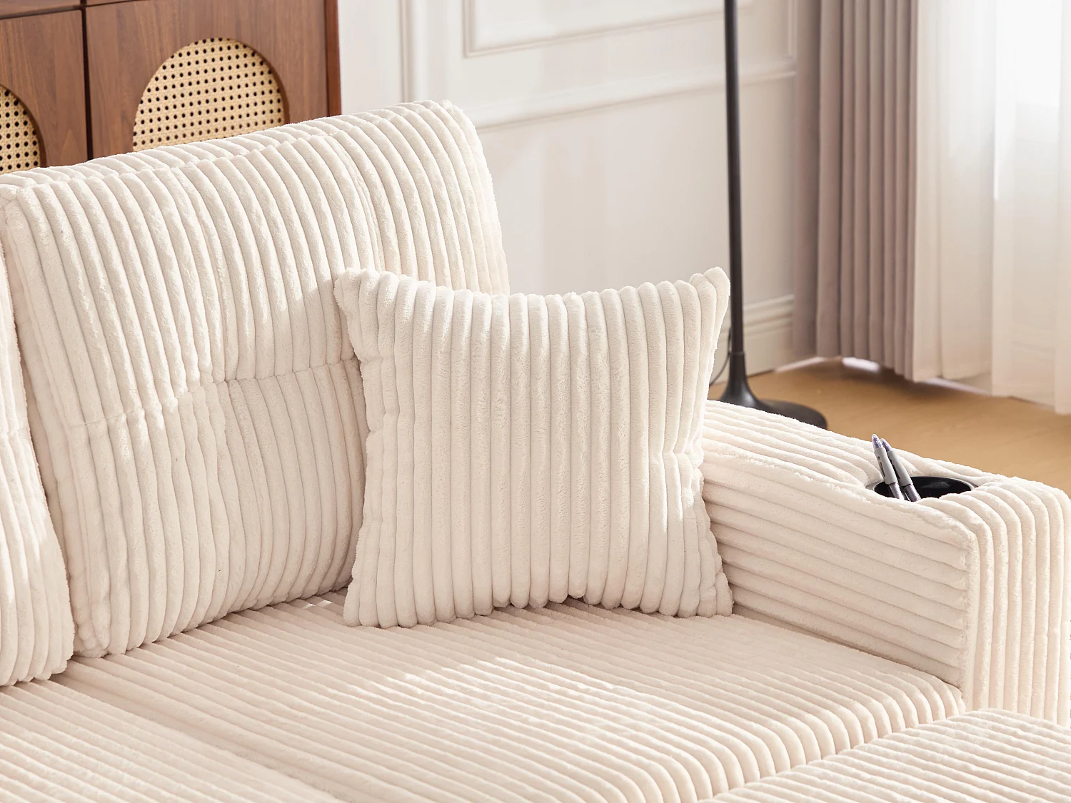 Allurex 2.0 - Canapé 3 Places Convertible - Canapé d’angle Modulable - Pouf Amovible et Rangements - USB et Type-C - Avec LED - Parfait Studio et Appartement