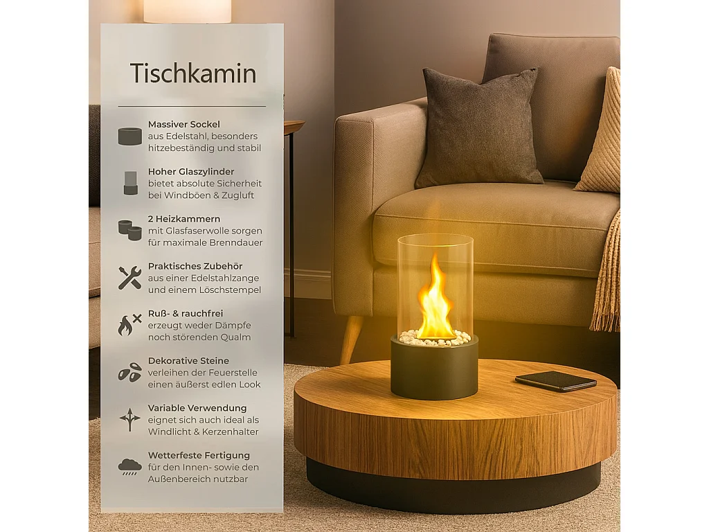 Nettlife Cheminée d'intérieur au bioéthanol, feu de table décoratif d'ambiance portable pour balcon, chambre à coucher, maison, idées cadeaux