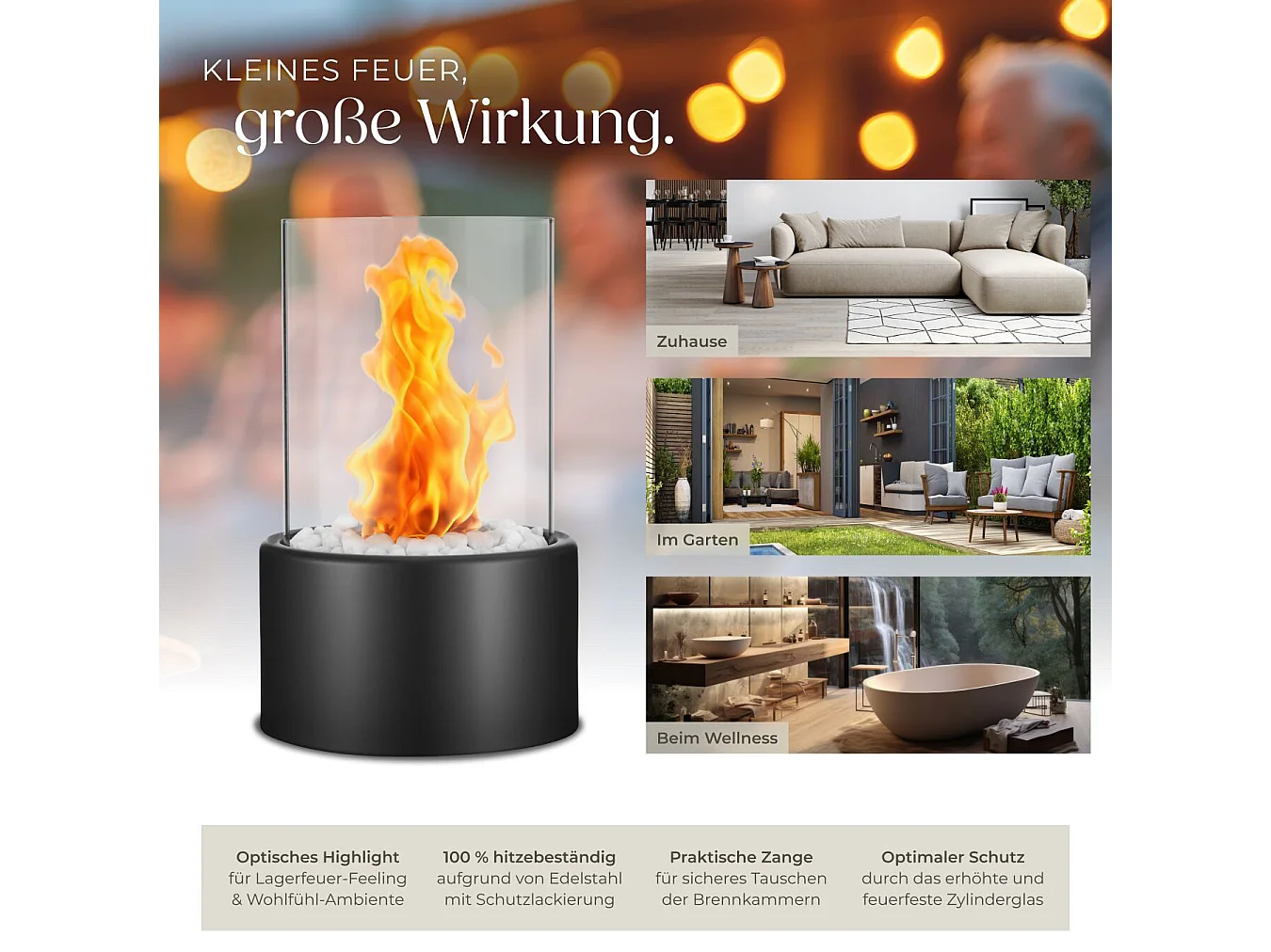 Nettlife Cheminée d'intérieur au bioéthanol, feu de table décoratif d'ambiance portable pour balcon, chambre à coucher, maison, idées cadeaux