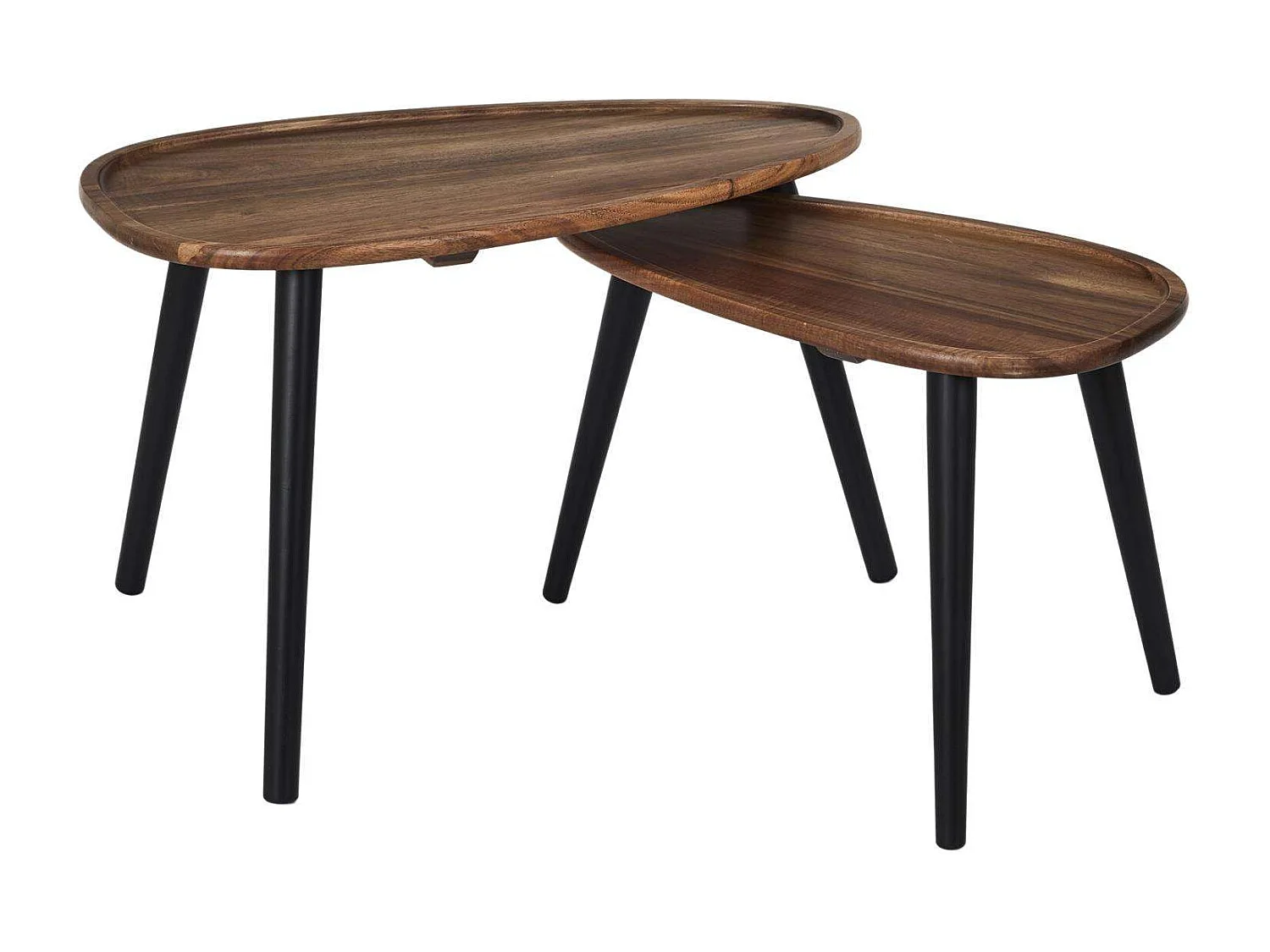 Lot de 2 tables gigognes en acacia VISBY - Marron et noir