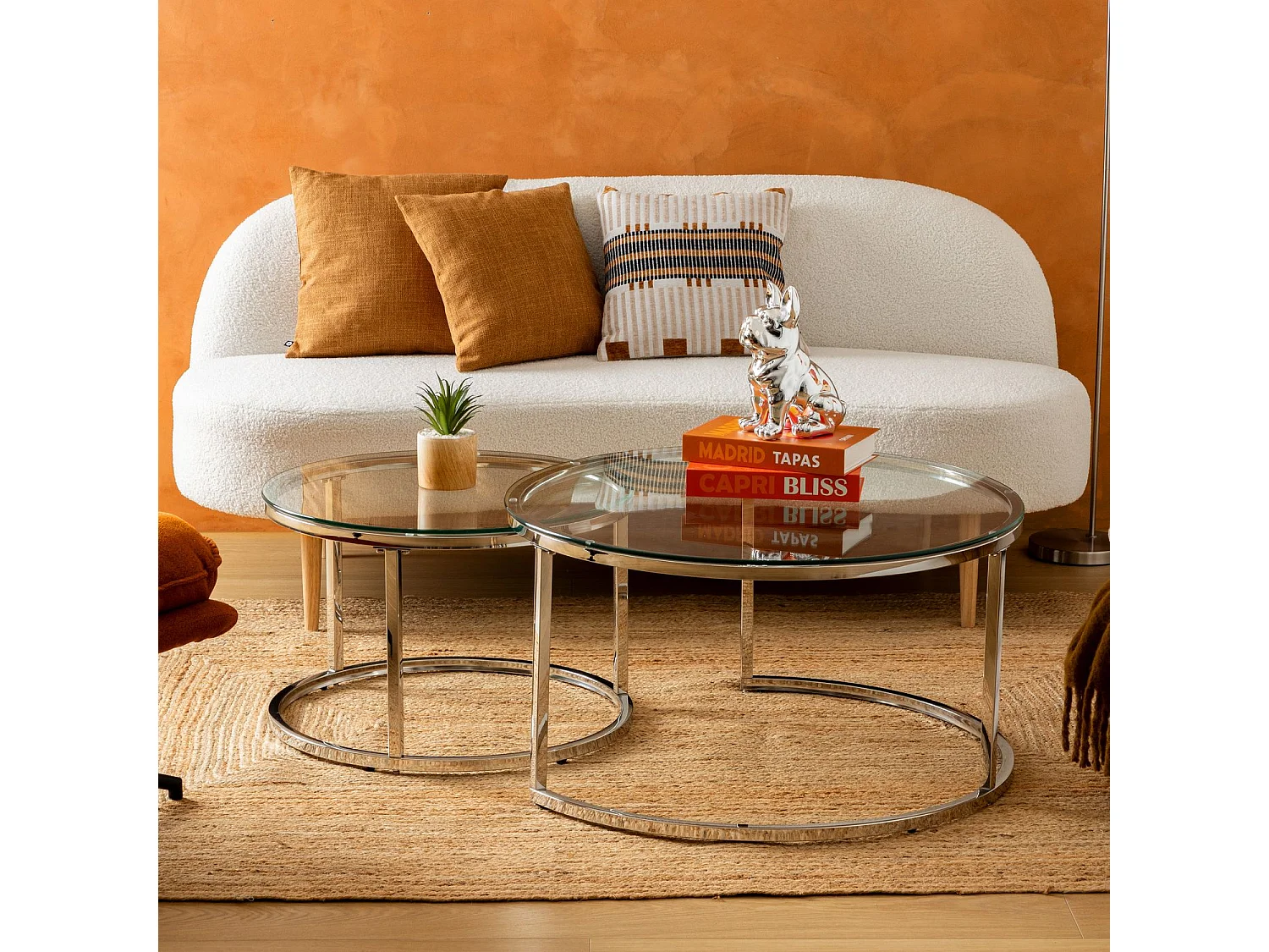 Ensemble de 2 tables basses gigognes en verre et inox KNEO - Argent