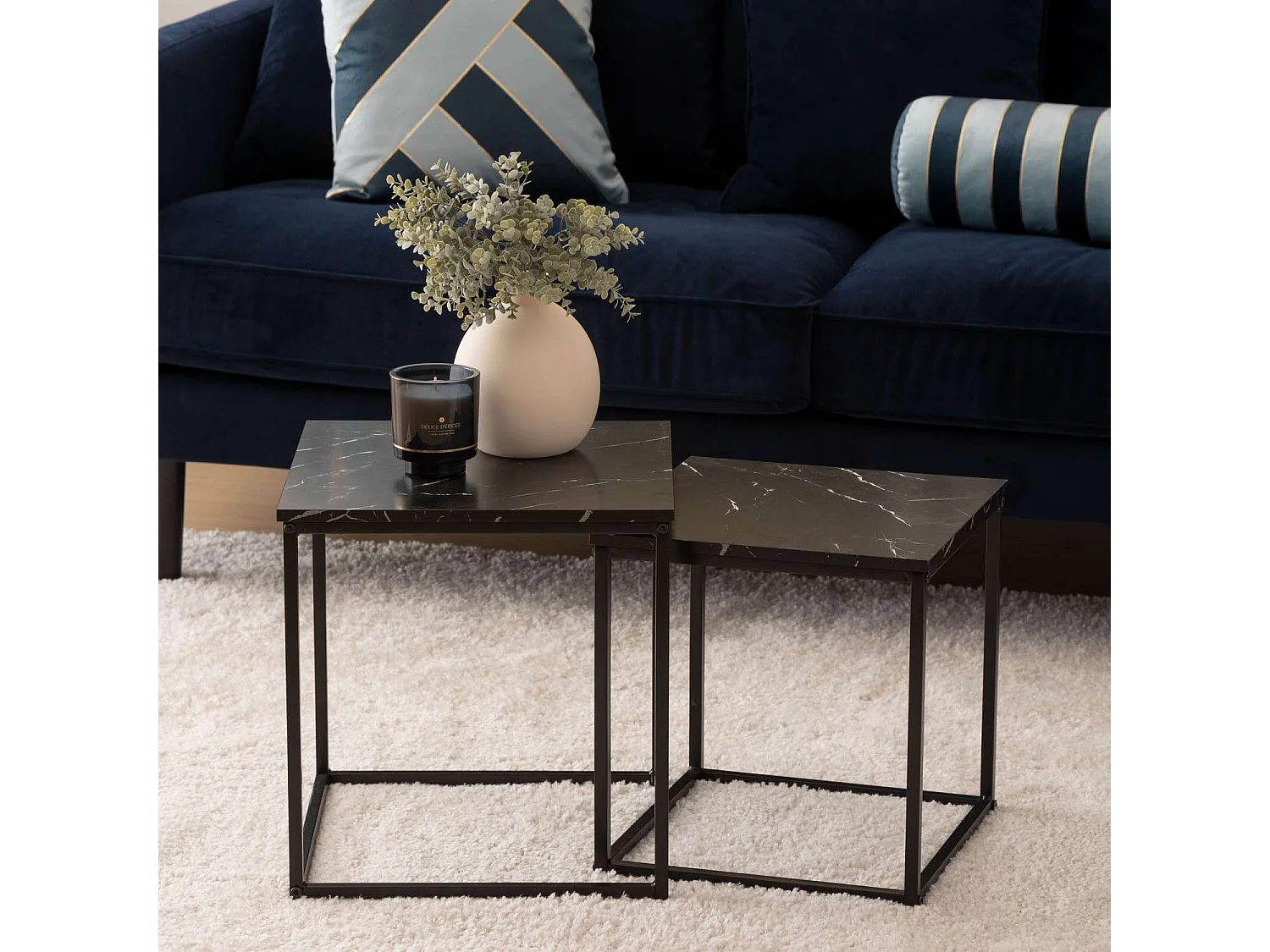 Duo de tables d'appoint effet marbre - Noir