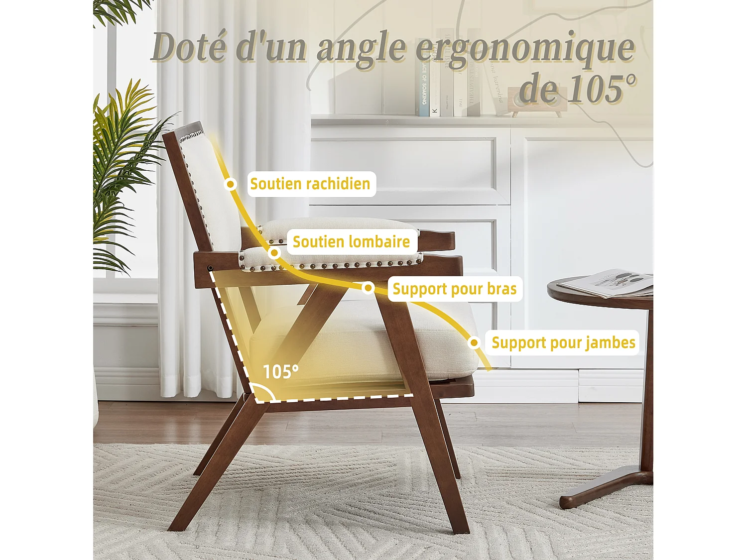 Sienna – Set van 2 fauteuils in katoen-linnen en massief hout – vintage stijl met ergonomische rugleuning – comfortabel voor woonkamer, slaapkamer of kantoor