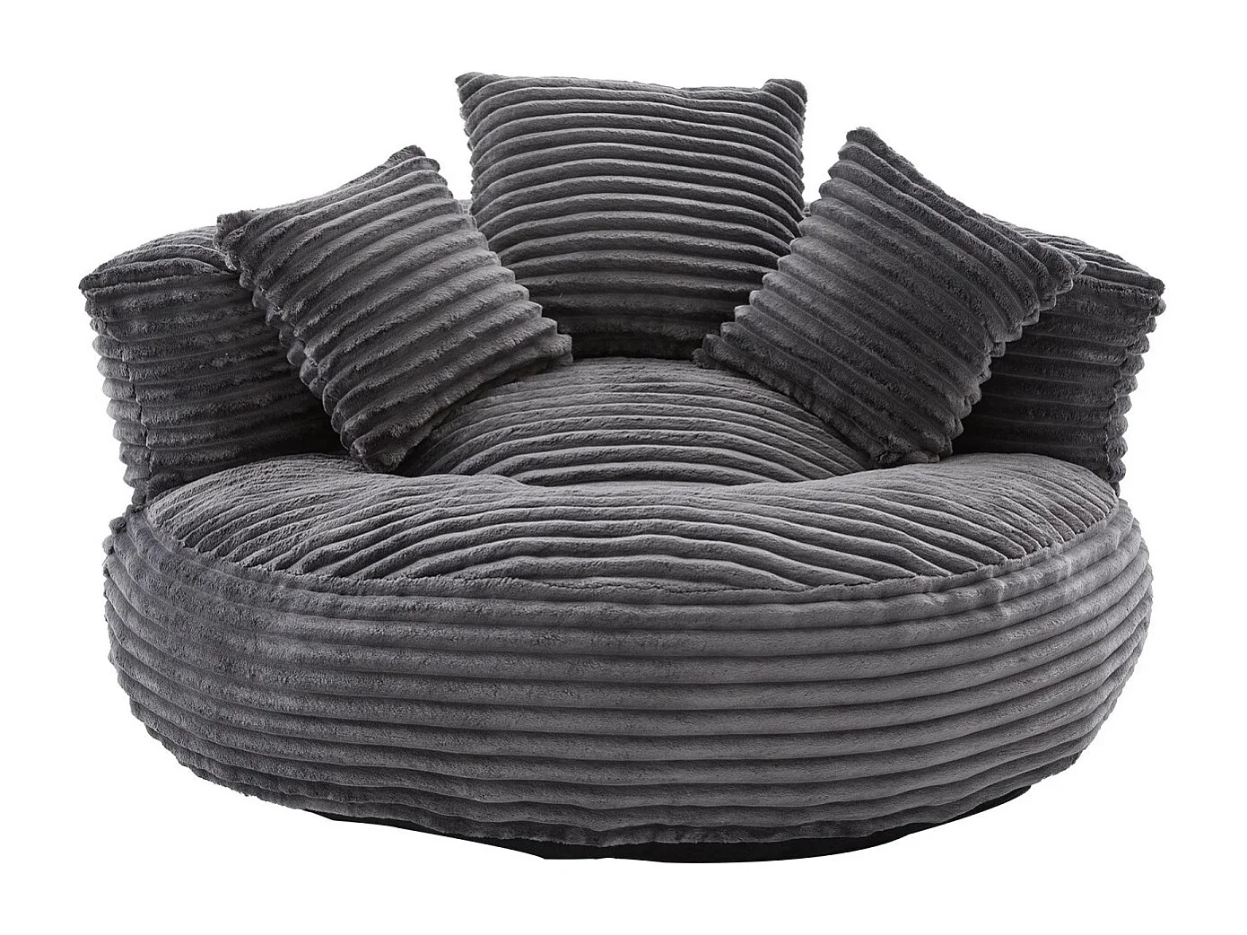 Fauteuil poire en velours côtelé - Pouf gris anthracite – Grand modèle – 3 coussins inclus – Ultra moelleux – Pour adultes et enfants