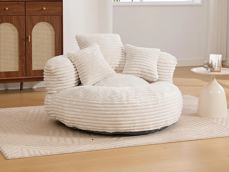 Fauteuil poire en velours côtelé - Pouf Beige – Grand modèle – 3 coussins inclus – Ultra moelleux – Pour adultes et enfants