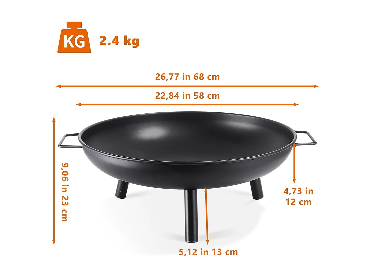 Palenisko ogrodowe Nettlife – palenisko o średnicy 58 cm z 2 uchwytami do przenoszenia i pogrzebaczem 43 cm – odpowiednie do drewna – palenisko z 2-letnią gwarancją