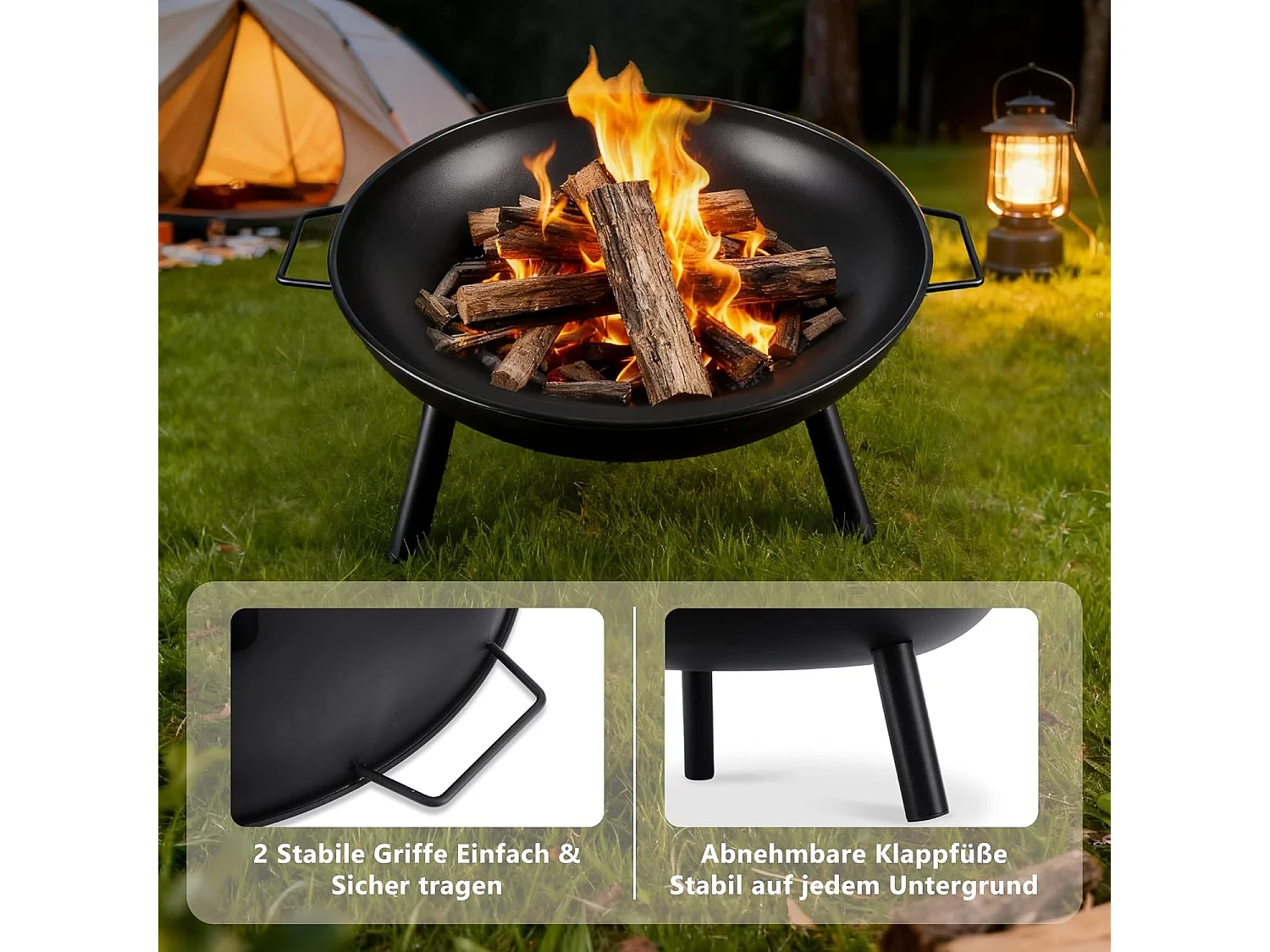 Nettlife Garden Fire Pit - Vuurkorf met een diameter van 58 cm, 2 handgrepen en een pook van 43 cm - Geschikt voor hout - Vuurkorf met 2 jaar garantie