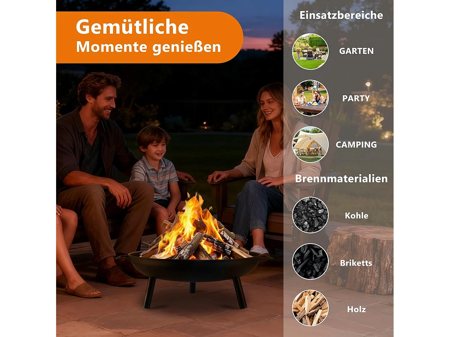 Nettlife Garden Fire Pit - Vuurkorf met een diameter van 58 cm, 2 handgrepen en een pook van 43 cm - Geschikt voor hout - Vuurkorf met 2 jaar garantie