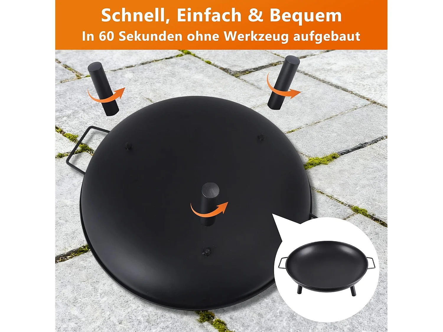 Brasero Nettlife pour jardin - Brasero Ø 58 cm avec 2 poignées de transport et tisonnier 43 cm - Convient pour le bois -Brasero Garantie 2 ans