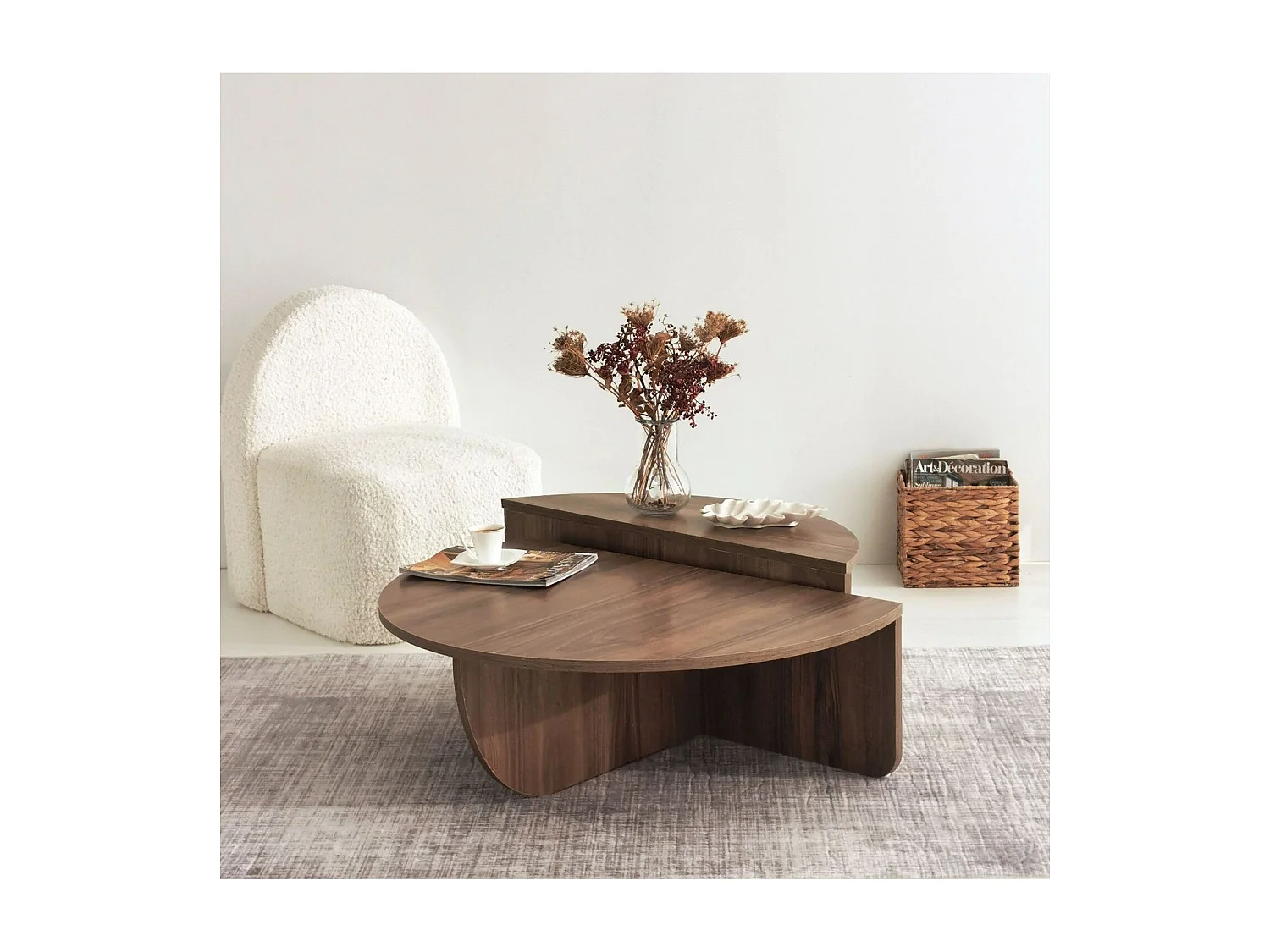 Table basse 2 demis-cercles en panneaux de particules Diam.90cm