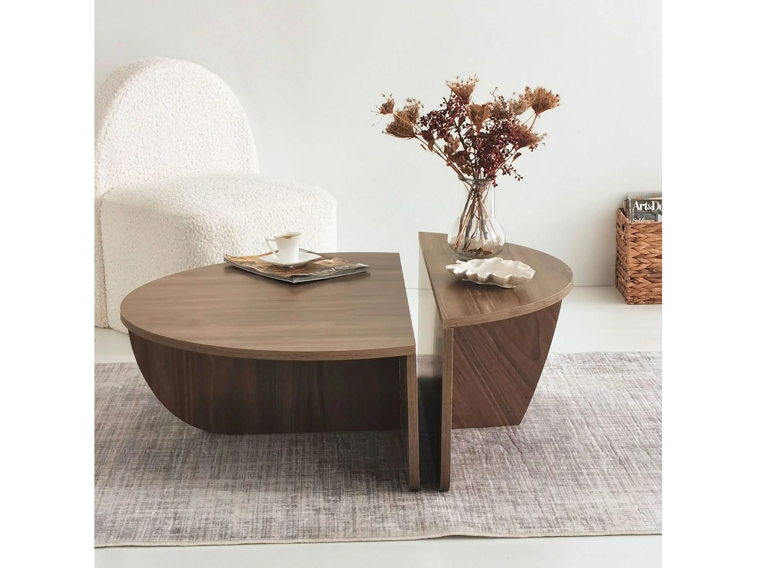 Table basse 2 demis-cercles en panneaux de particules Diam.90cm