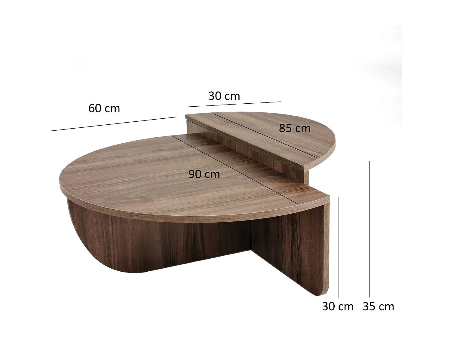 Table basse 2 demis-cercles en panneaux de particules Diam.90cm