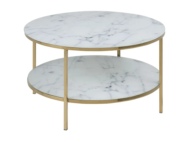Table basse ronde effet marbre en verre et métal 2 niveaux
