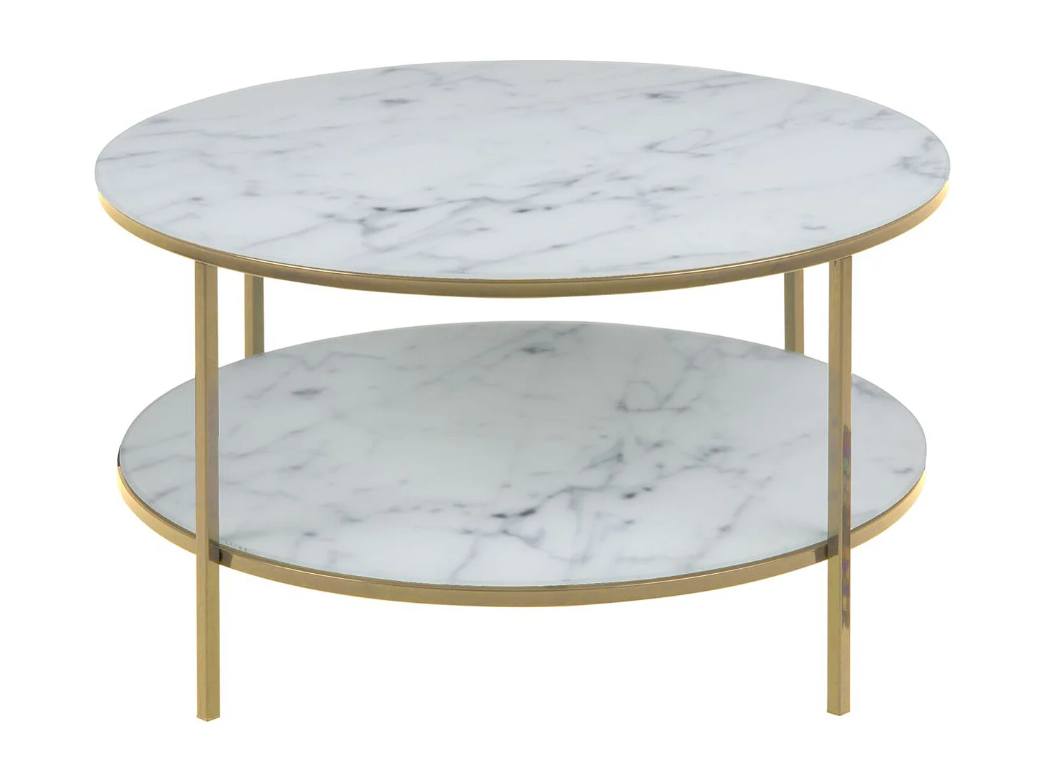 Table basse ronde effet marbre en verre et métal 2 niveaux